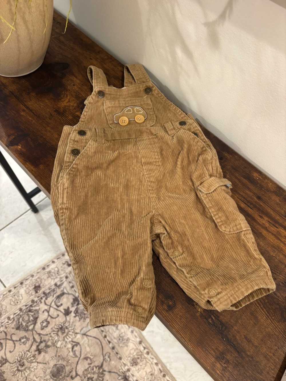 The Children's Place Tan Corduroy Overalls with Car Applique